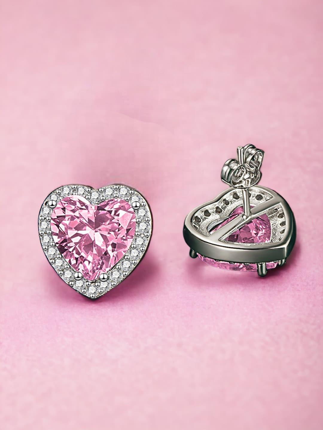 

Designs & You Silver-Plated Cubic Zirconia Studded Heart Shaped Studs