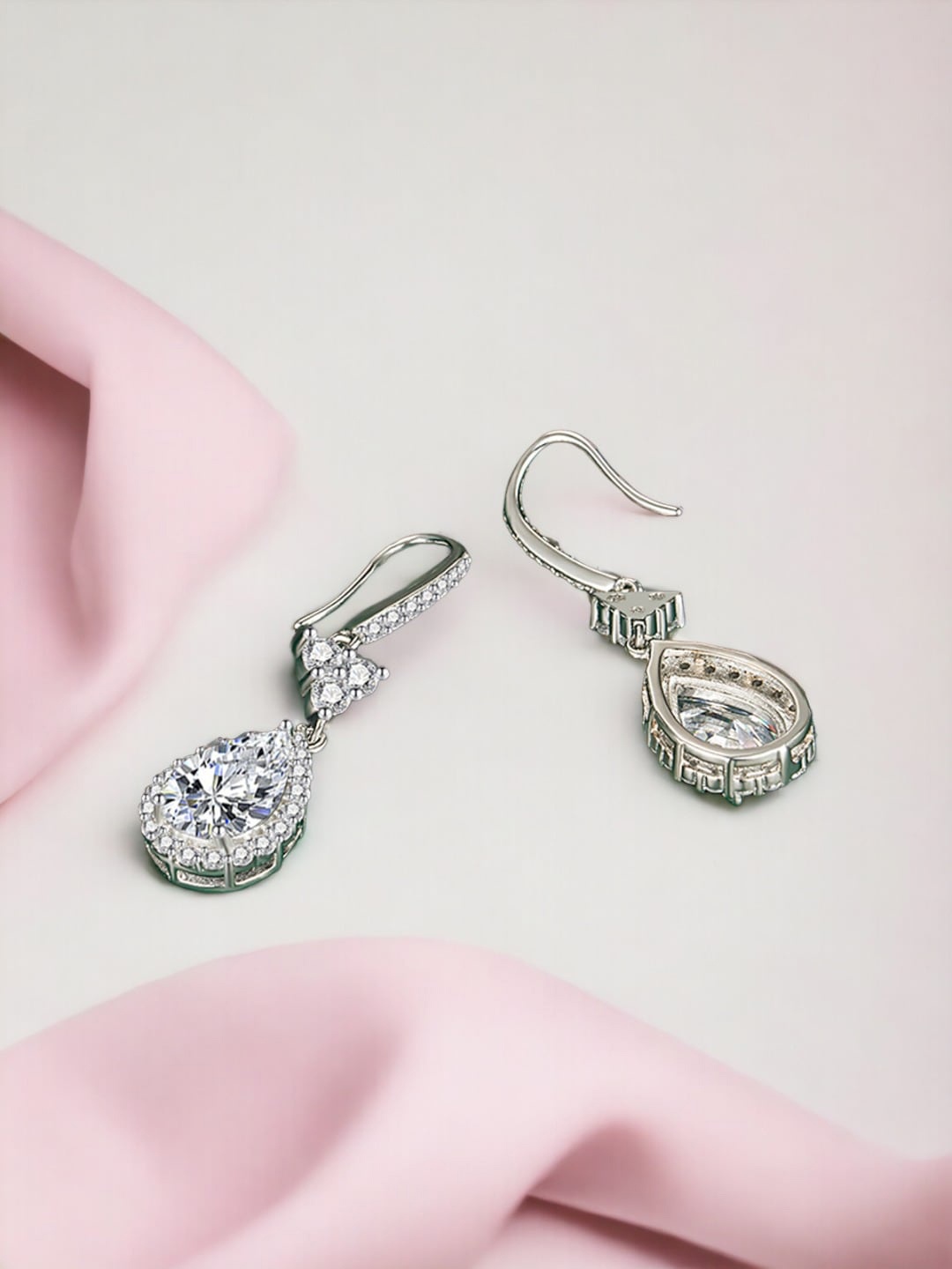 

Designs & You Silver Plated Cubic Zirconia-Studded Contemporary Drop Earrings
