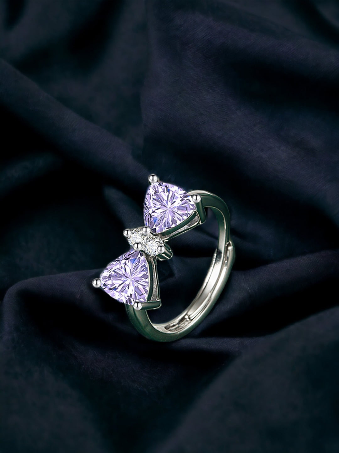 

Designs & You Silver-Plated Cubic Zirconia Stone-Studded Adjustable Finger Ring