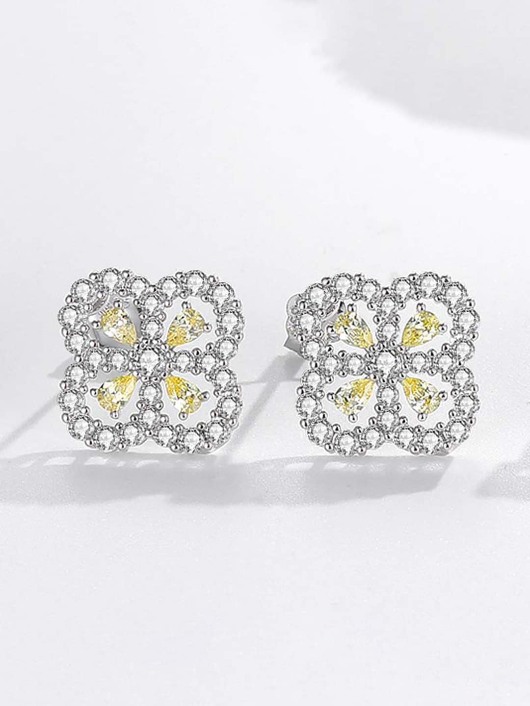 

Designs & You Silver-Plated Contemporary Cubic Zirconia Studs Earrings