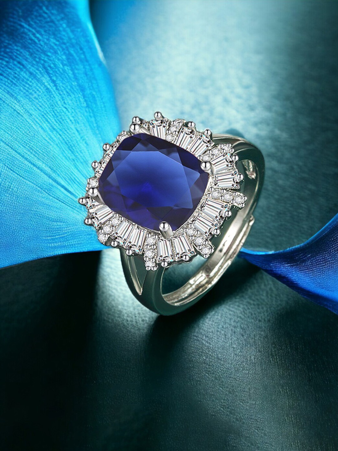 

Designs & You Silver-Plated Cubic Zirconia Stone-Studded Adjustable Finger Ring