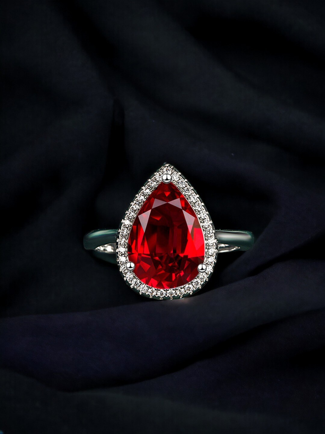 

Designs & You Silver-Plated Cubic Zirconia Stone-Studded Adjustable Finger Ring