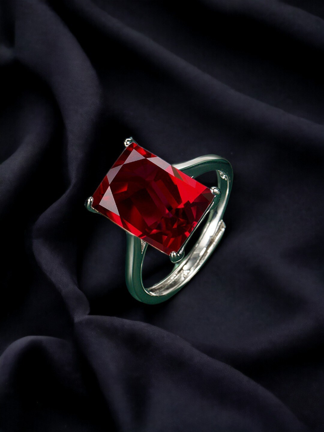 

Designs & You Silver-Plated CZ Stone-Studded Adjustable Finger Ring