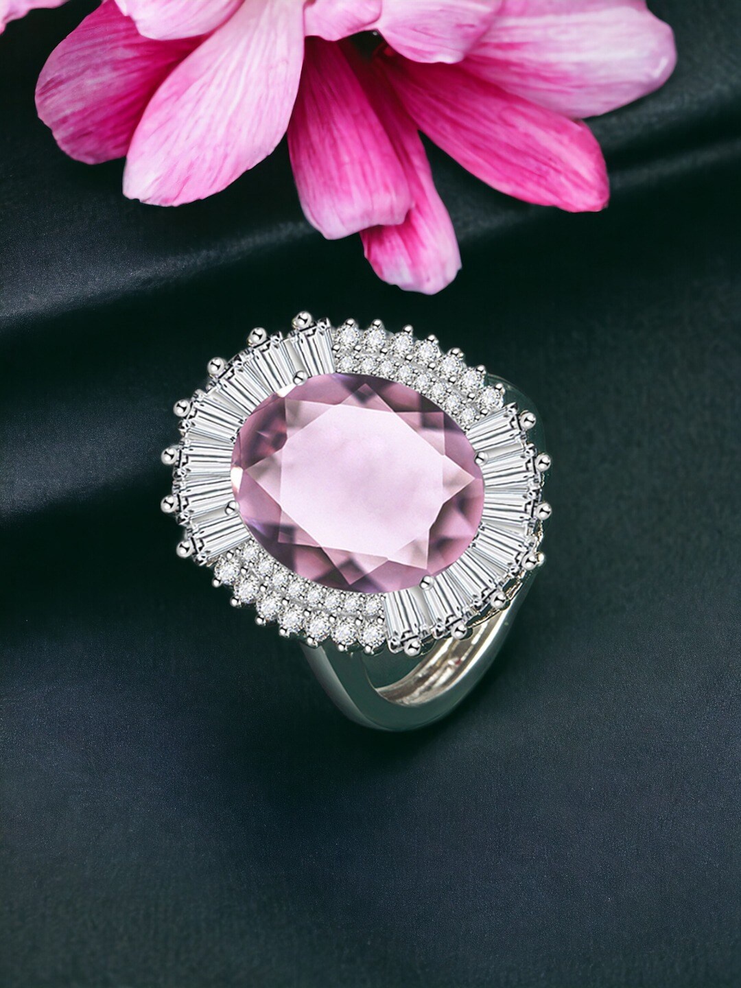 

Designs & You Silver-Plated CZ Stone-Studded Adjustable Finger Ring
