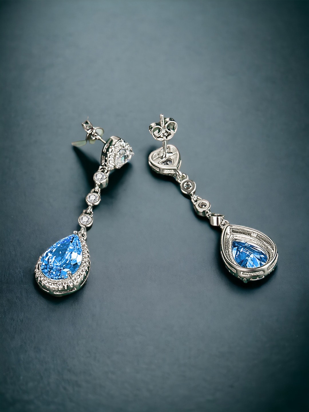 

Designs & You Silver-Plated Teardrop Shaped Drop Earrings, Blue