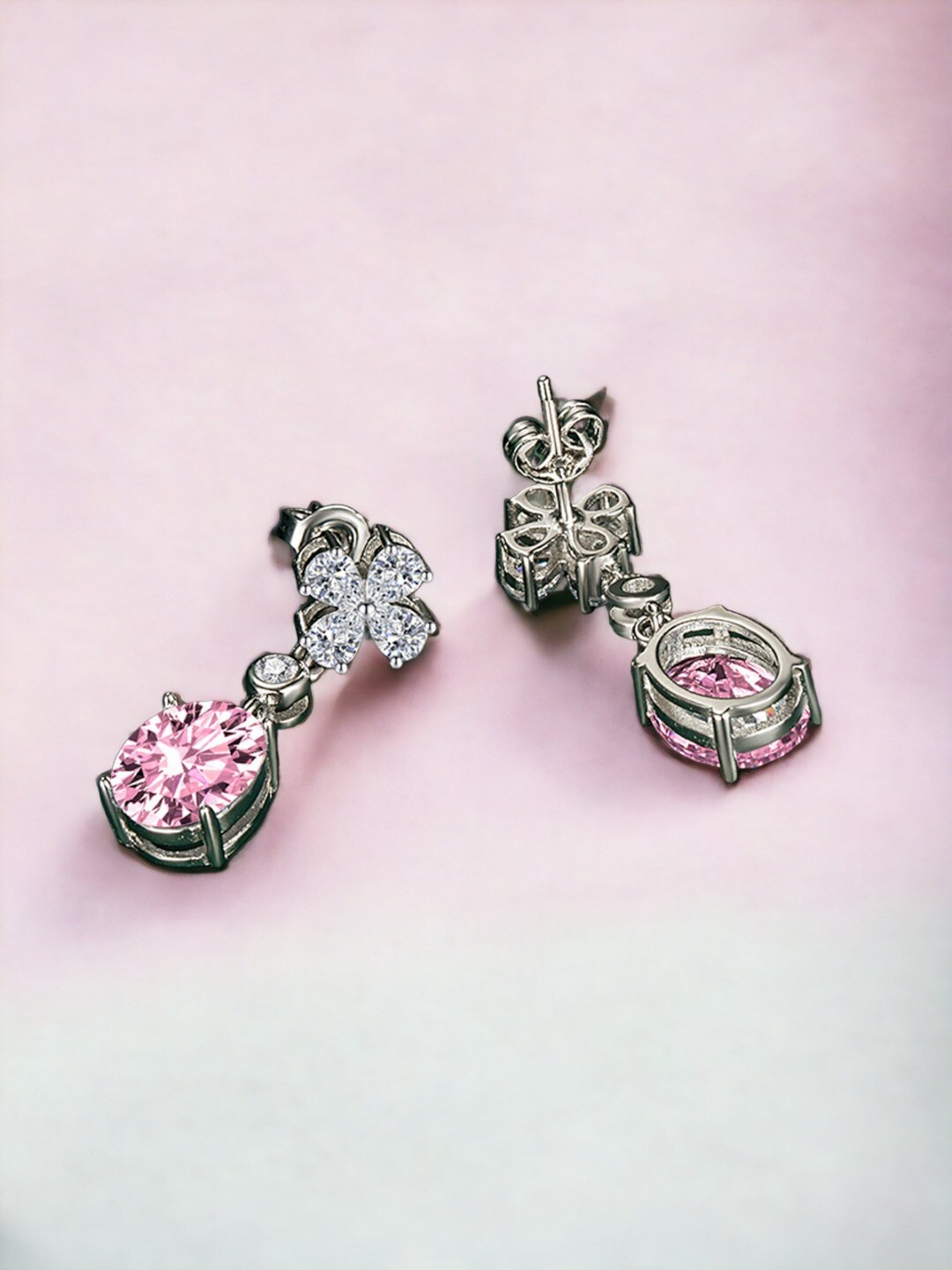 

Designs & You Silver-Plated Oval Drop Earrings, Pink