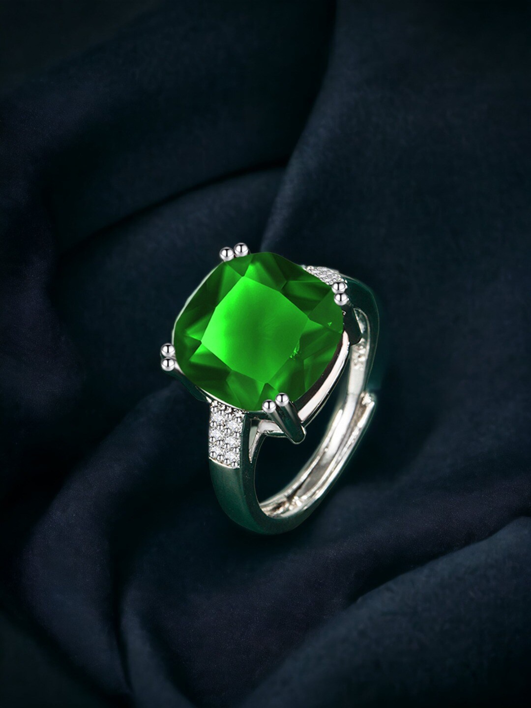 

Designs & You Silver-Plated CZ Stone-Studded Adjustable Finger Ring
