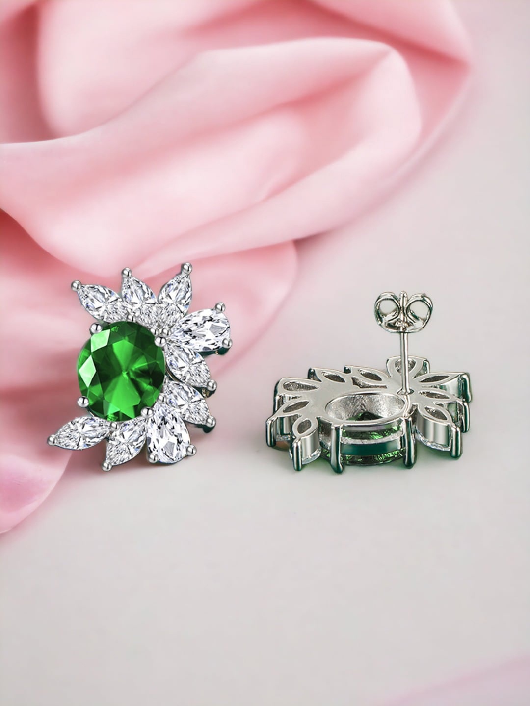 

Designs & You Silver Plated Contemporary Stud Earrings, Green