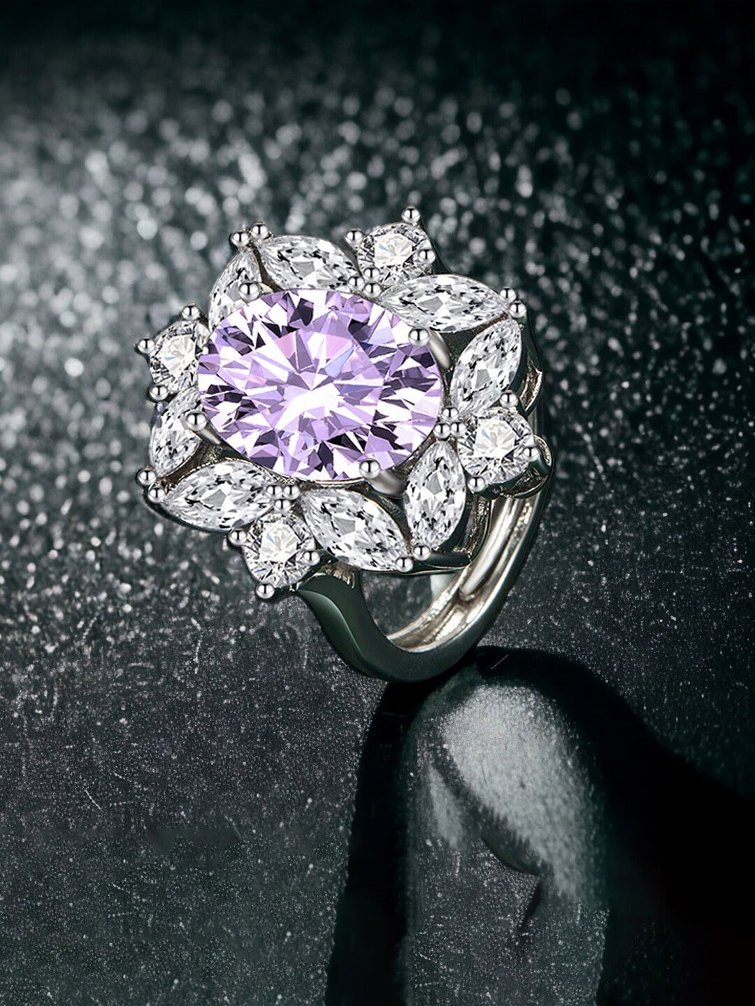 

Designs & You Silver-Plated CZ Stone-Studded Adjustable Finger Ring