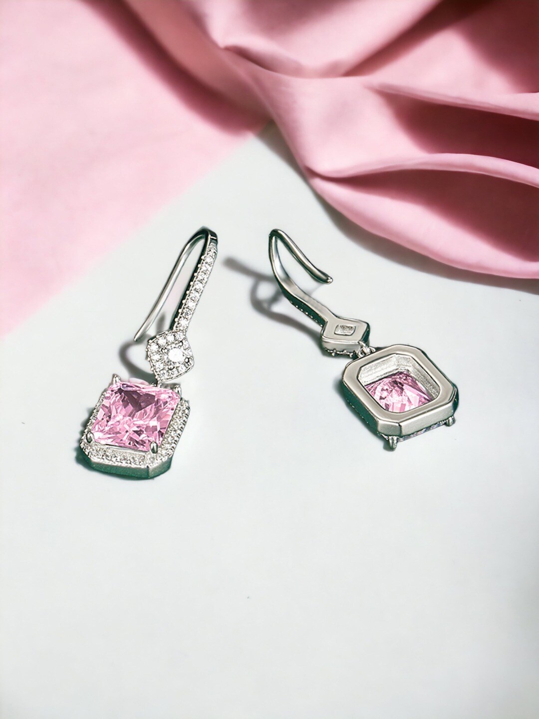 

Designs & You Silver-Plated Geometric Drop Earrings, Pink