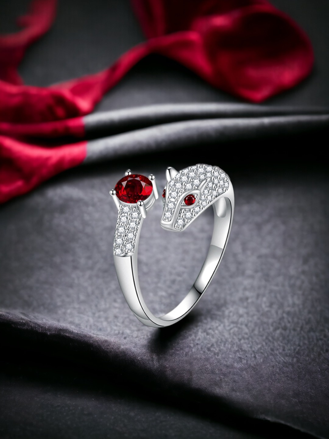 

Designs & You Silver-Plated CZ Stone-Studded Adjustable Finger Ring
