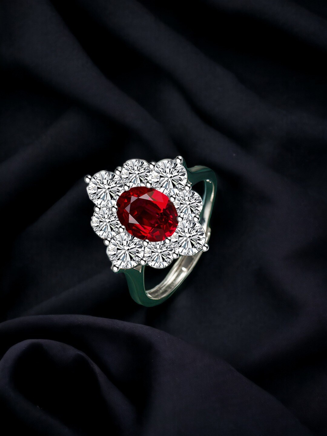 

Designs & You Silver-Plated CZ Stone-Studded Adjustable Finger Ring