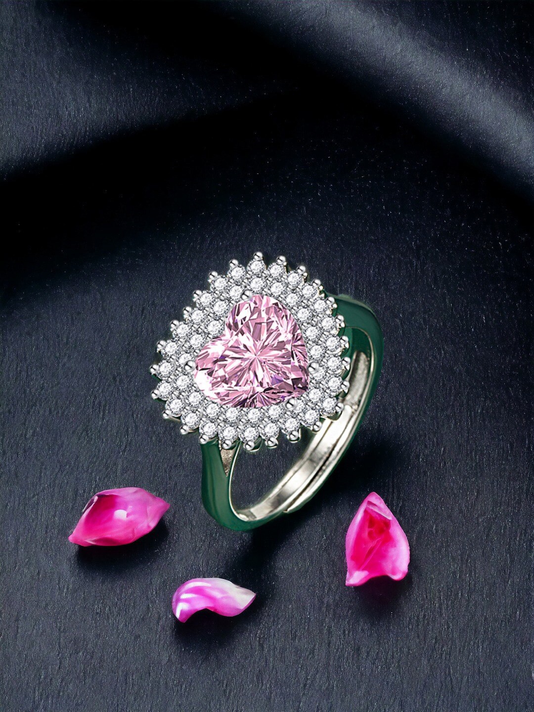 

Designs & You Silver-Plated Cubic Zirconia Stone-Studded Adjustable Finger Ring