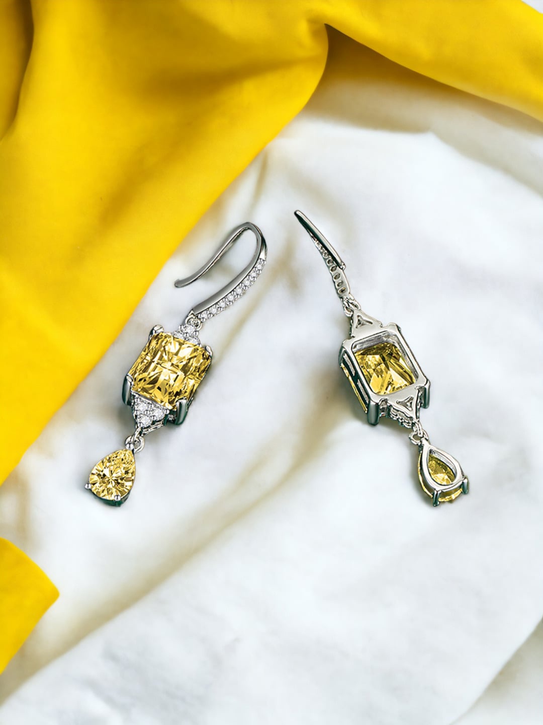 

Designs & You Silver Plated Cubic Zirconia Studded Drop Earrings