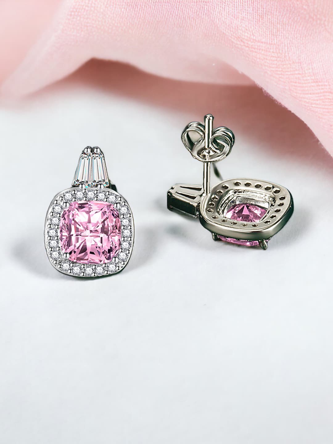 

Designs & You Silver Plated Cubic Zirconia Studded Studs Earrings