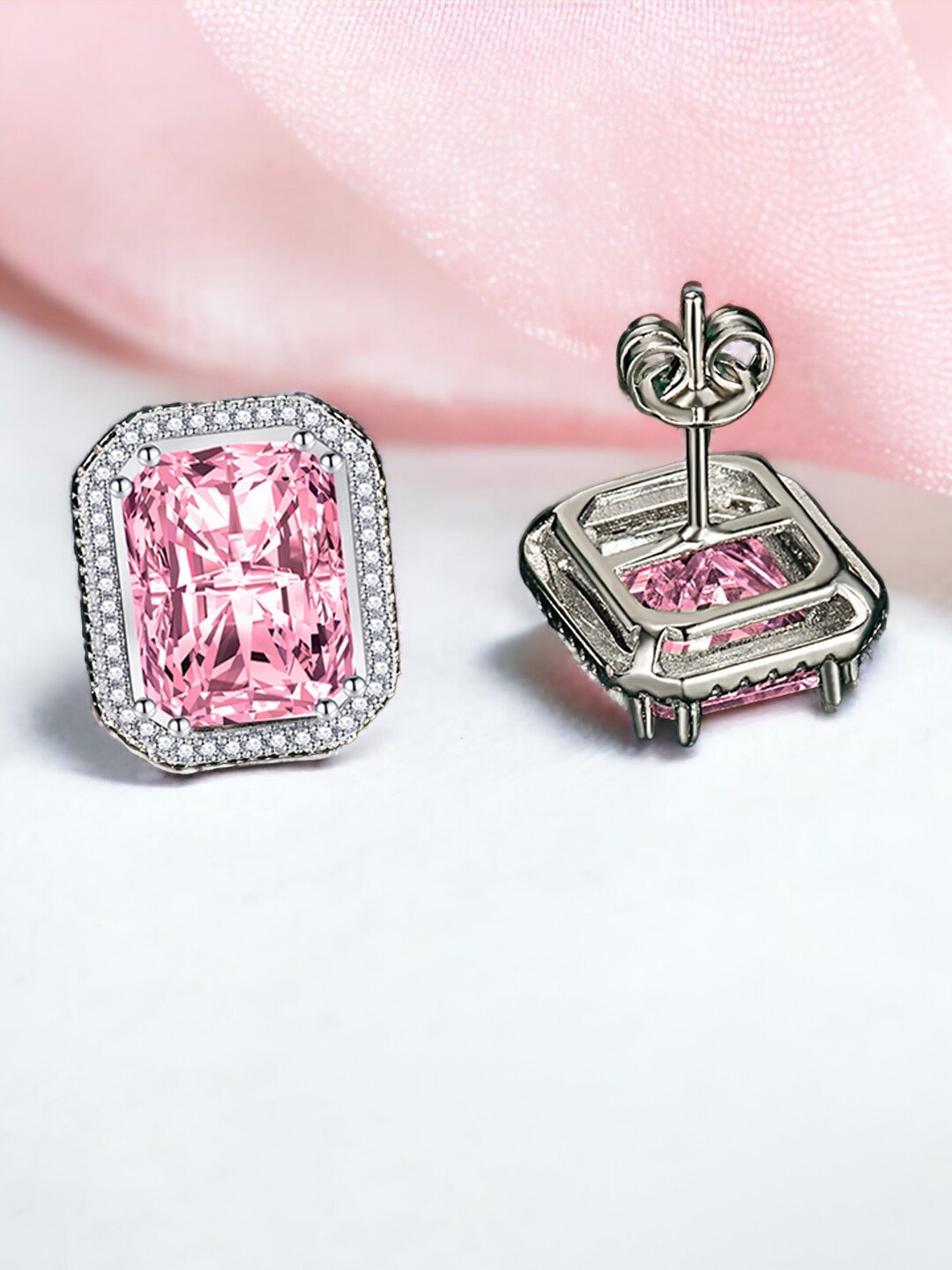 

Designs & You Silver Plated Cubic Zirconia-Studded Geometric Studs Earrings