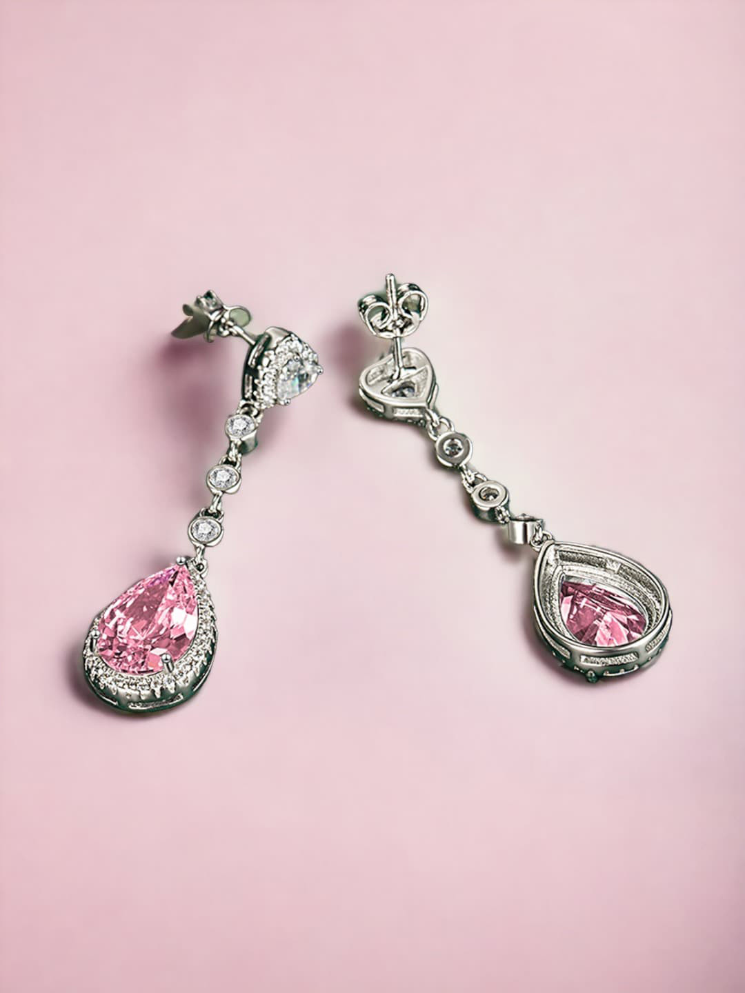 

Designs & You Silver Plated Cubic Zirconia-Studded Teardrop Shaped Drop Earrings