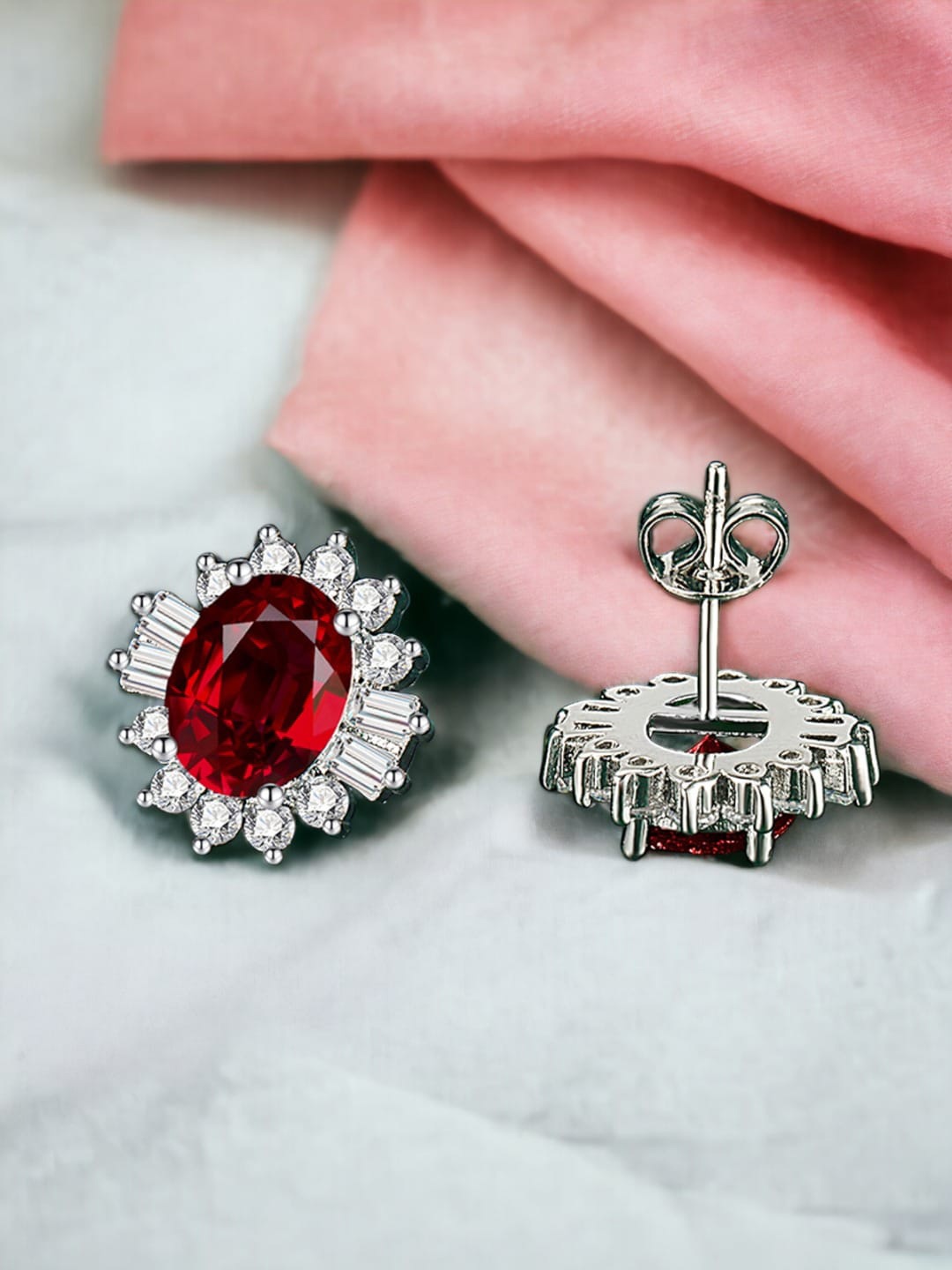 

Designs & You Silver-Plated Cubic Zirconia-Studded Contemporary Studs Earrings