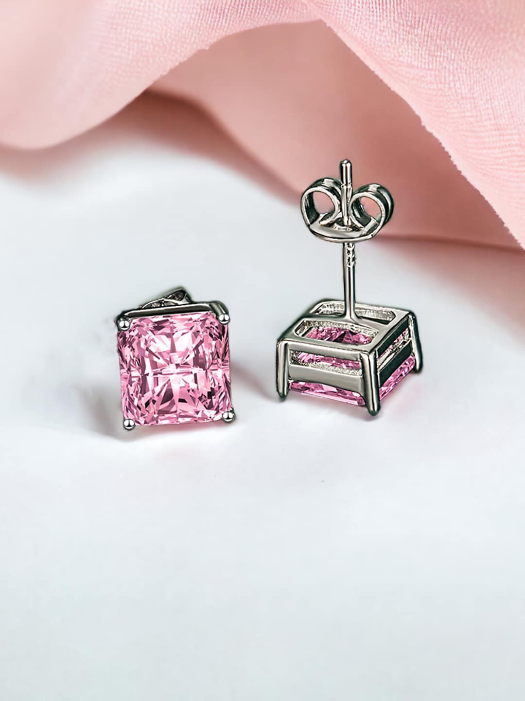 

Designs & You Silver Plated Cubic Zirconia-Studded Square Studs Earrings