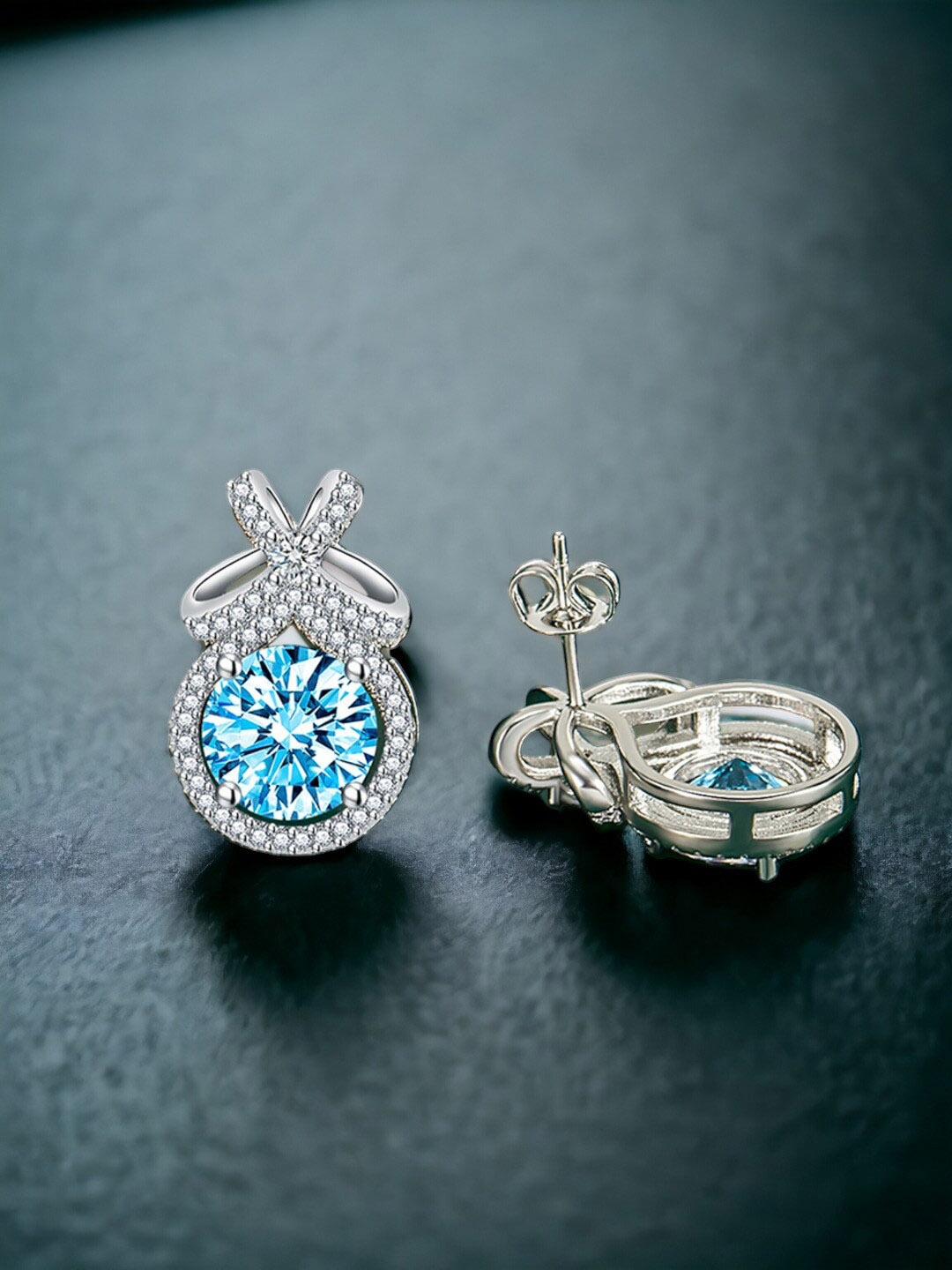 

Designs & You Silver Plated Cubic Zirconia Studded Studs Earrings