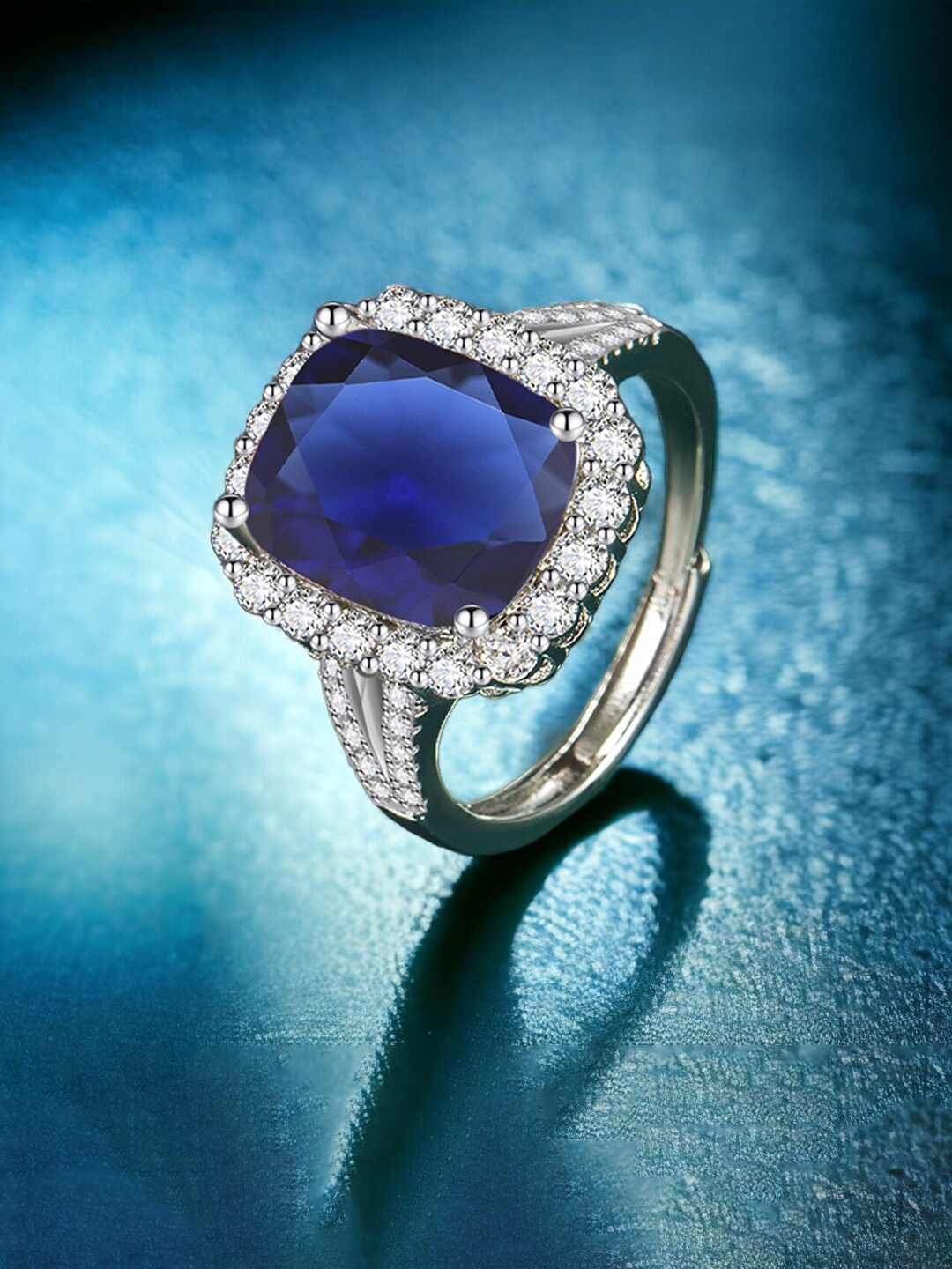 

Designs & You Silver-Plated Cubic Zirconia Stone-Studded Adjustable Finger Ring