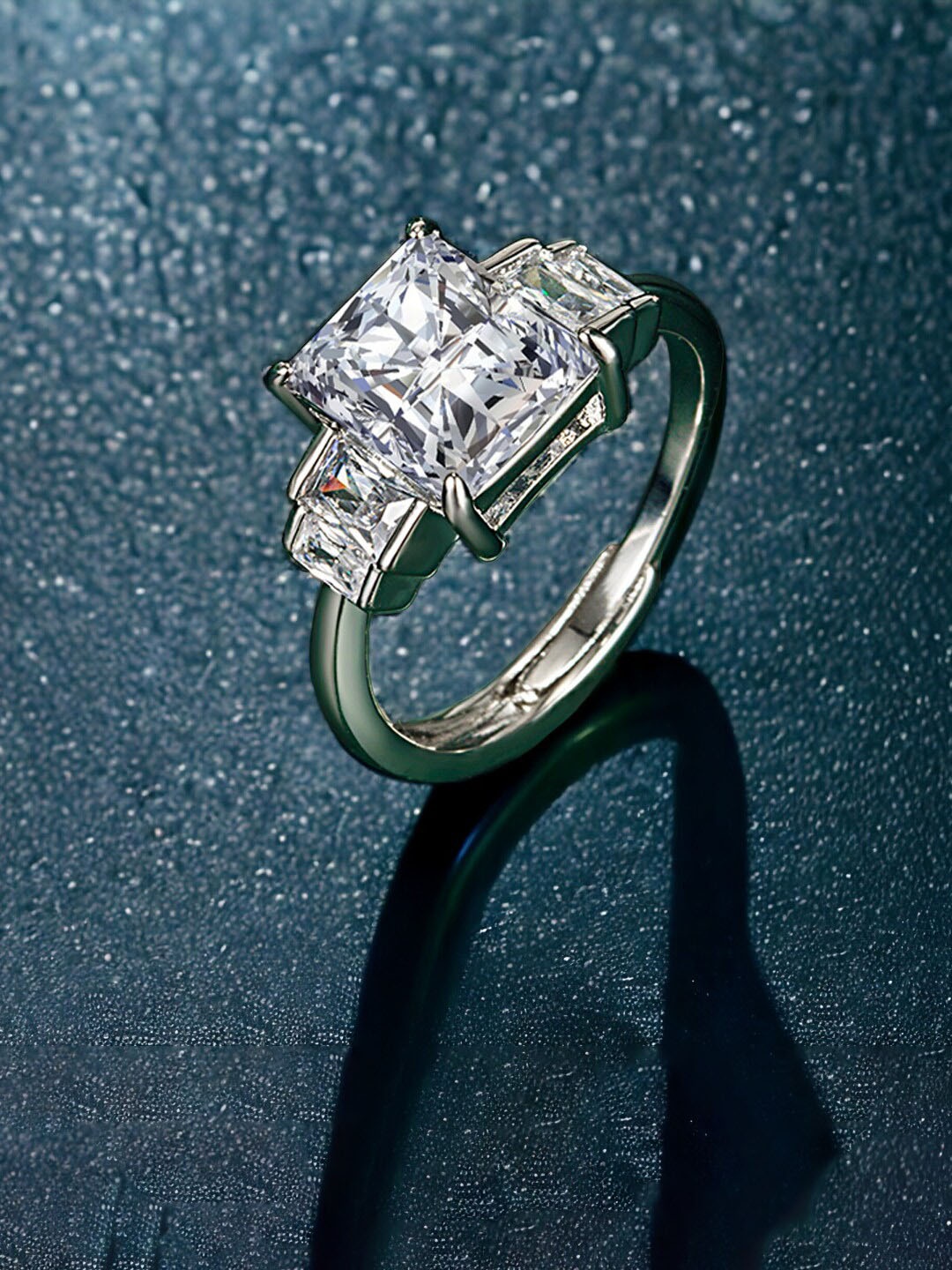 

Designs & You Silver-Plated Cubic Zirconia Stone-Studded Adjustable Finger Ring
