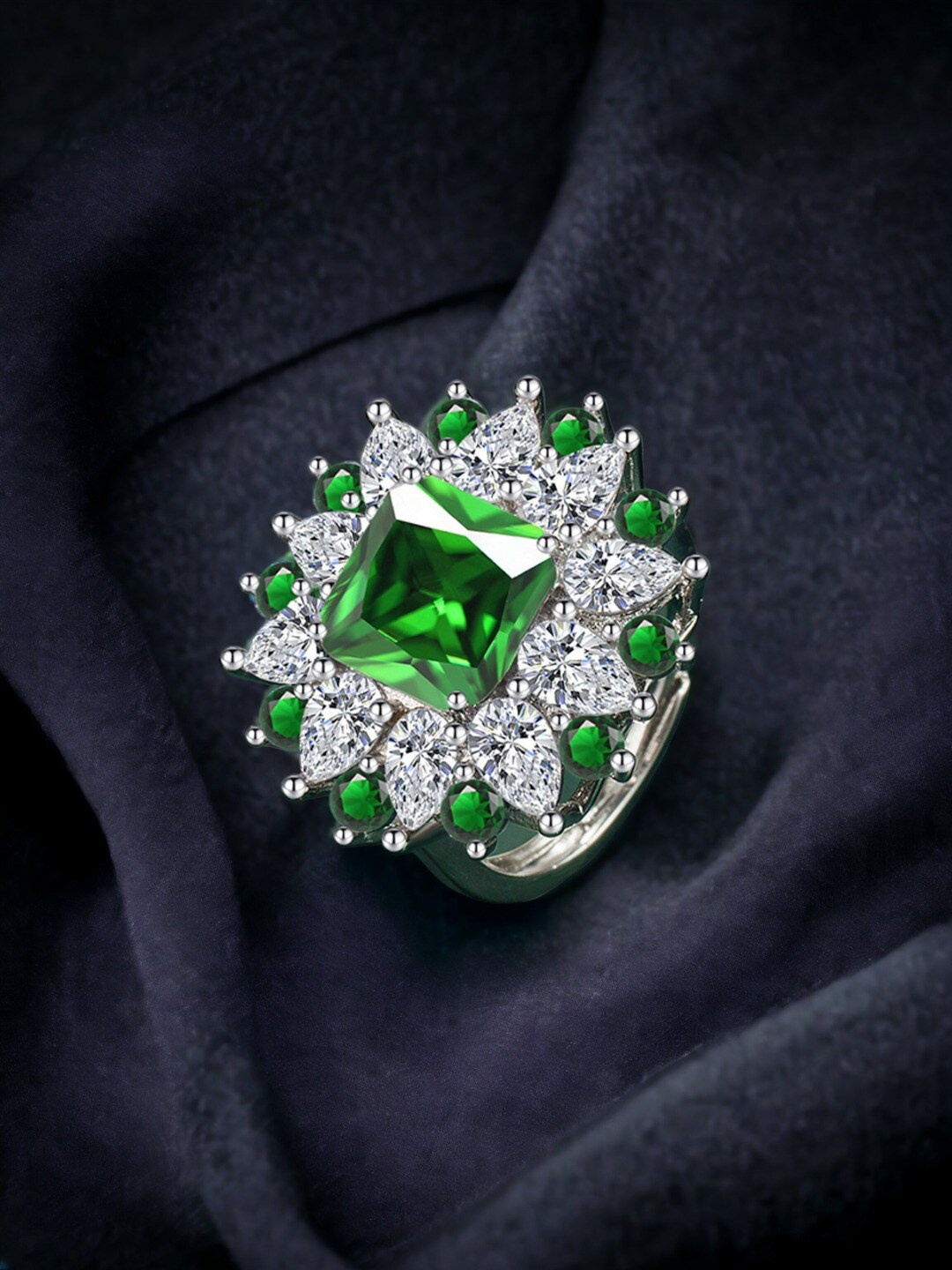 

Designs & You Silver-Plated Cubic Zirconia Stone-Studded Adjustable Finger Ring