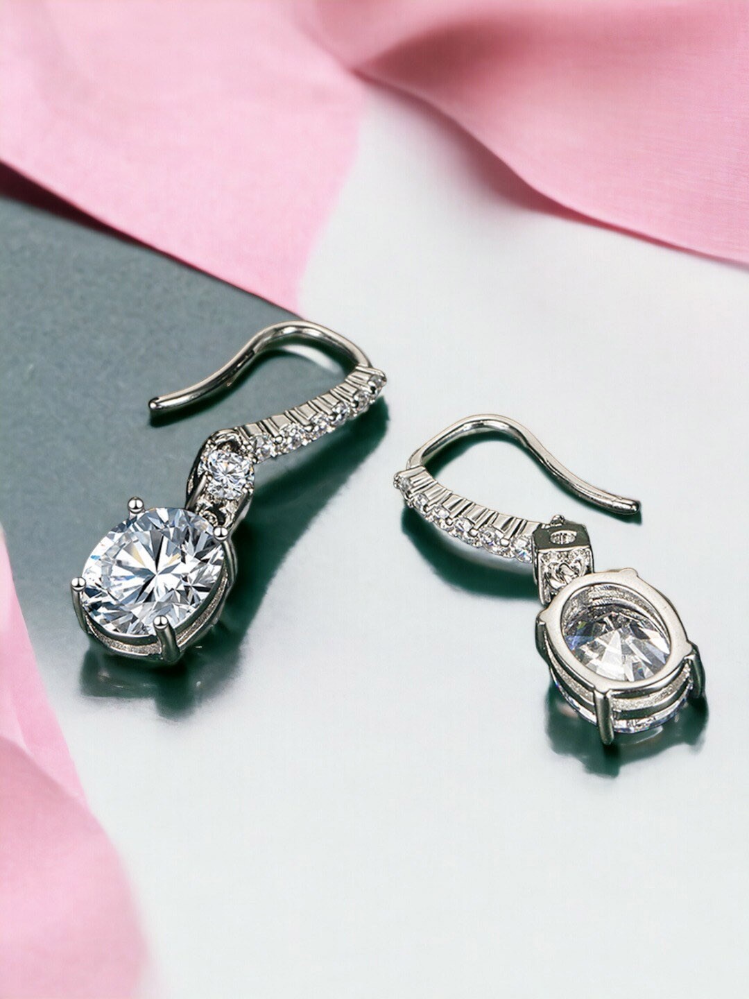 

Designs & You Silver Plated Cubic Zirconia Studded Drop Earrings