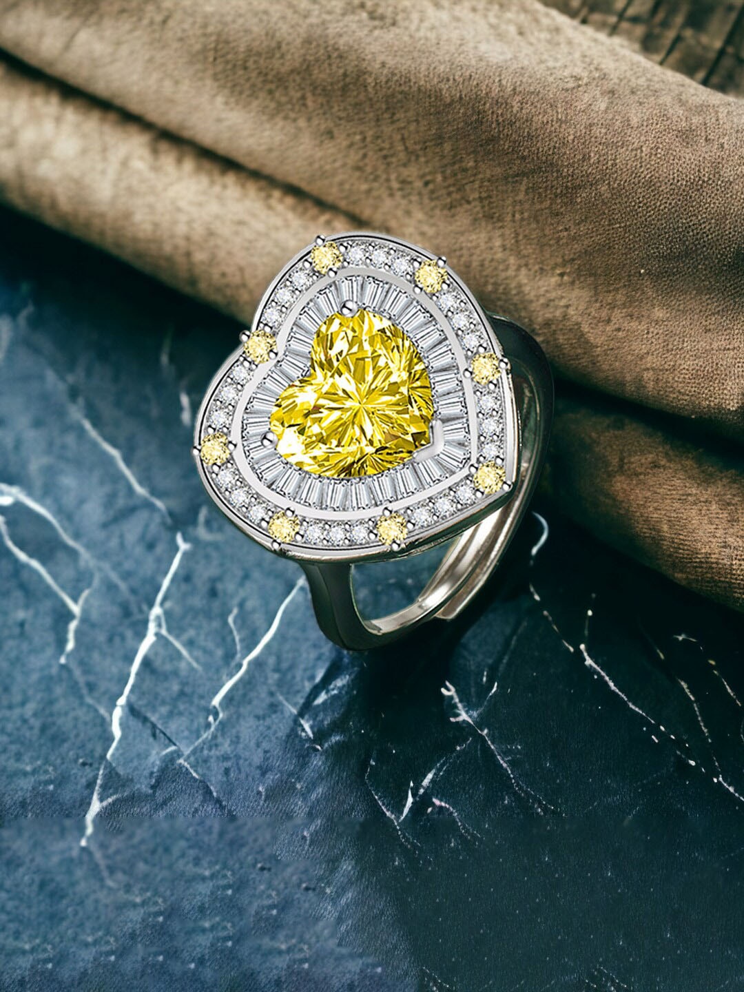 

Designs & You Silver-Plated CZ Stone-Studded Adjustable Finger Ring