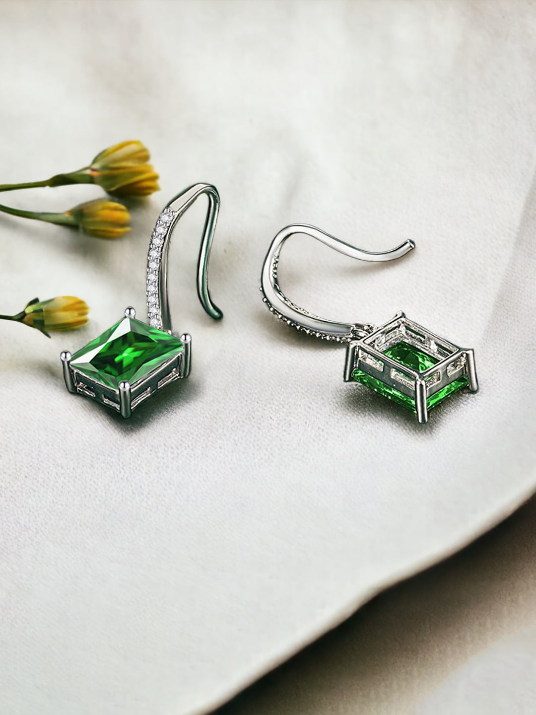 

Designs & You Silver Plated Cubic Zirconia Studded Drop Earrings