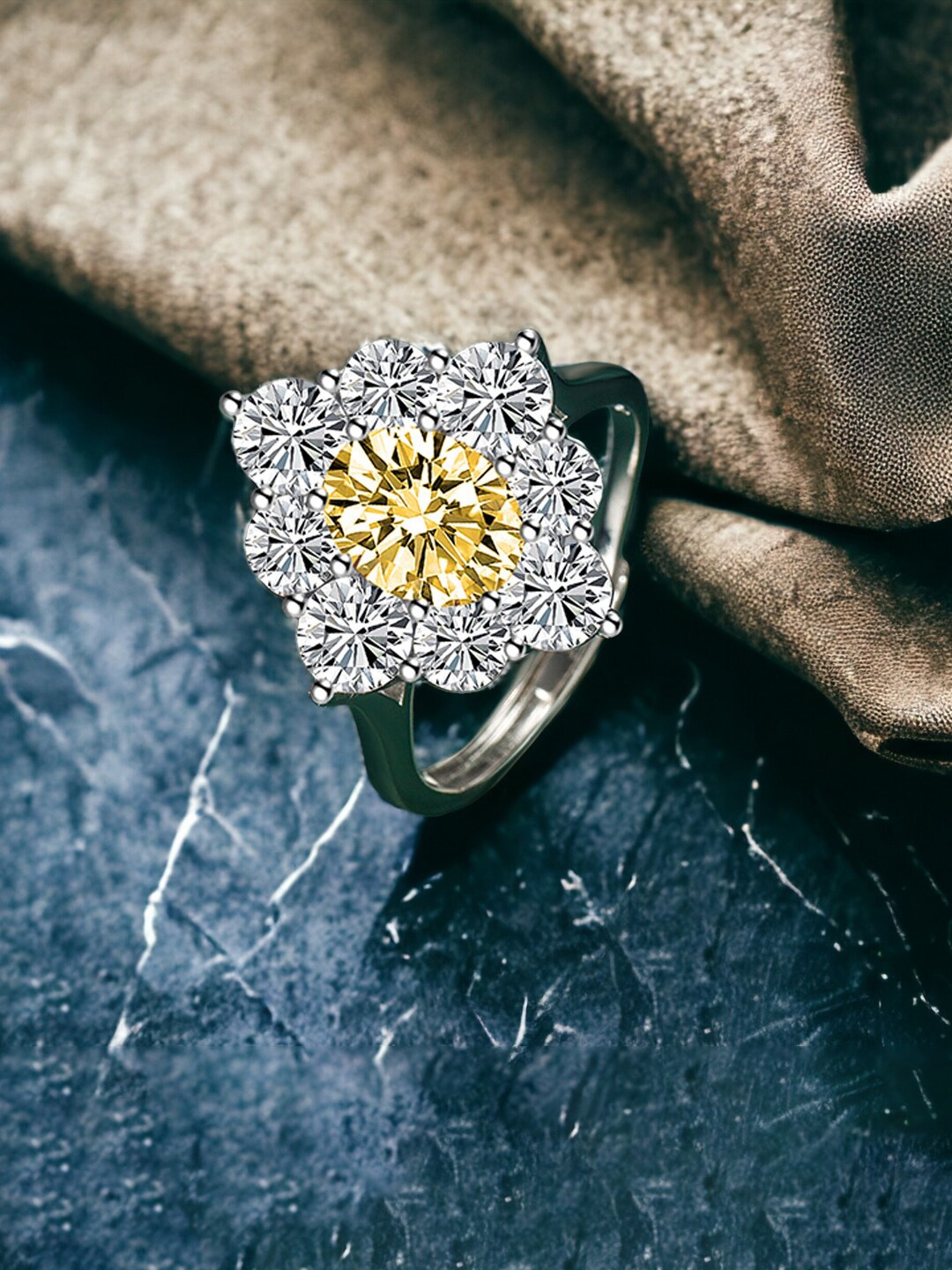 

Designs & You Silver-Plated CZ Stone-Studded Adjustable Finger Ring