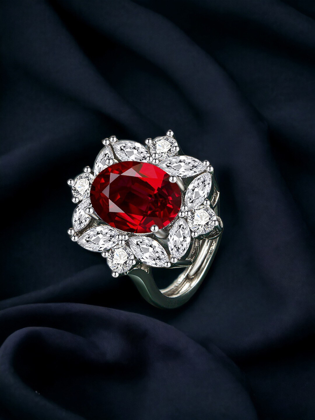 

Designs & You Silver-Plated CZ Stone-Studded Adjustable Finger Ring