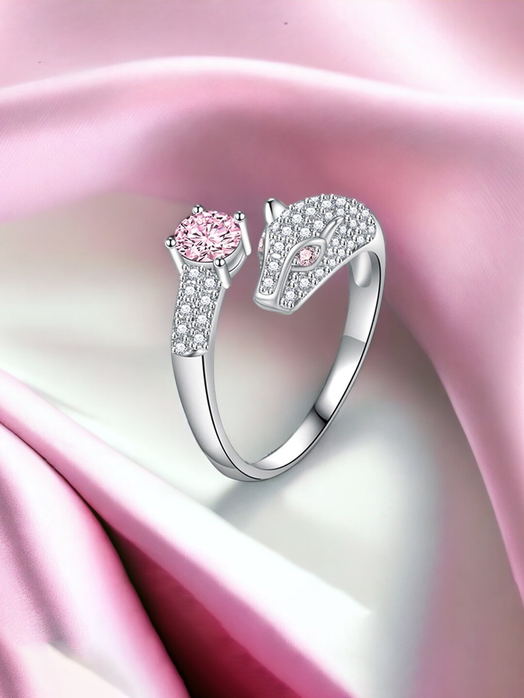 

Designs & You Silver-Plated CZ Stone-Studded Adjustable Finger Ring