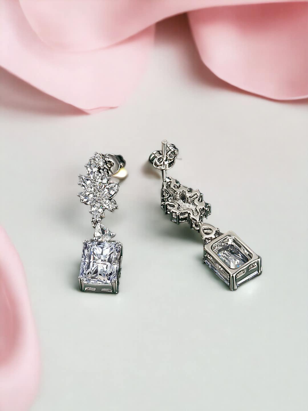 

Designs & You Silver Plated Cubic Zirconia Studded Drop Earrings
