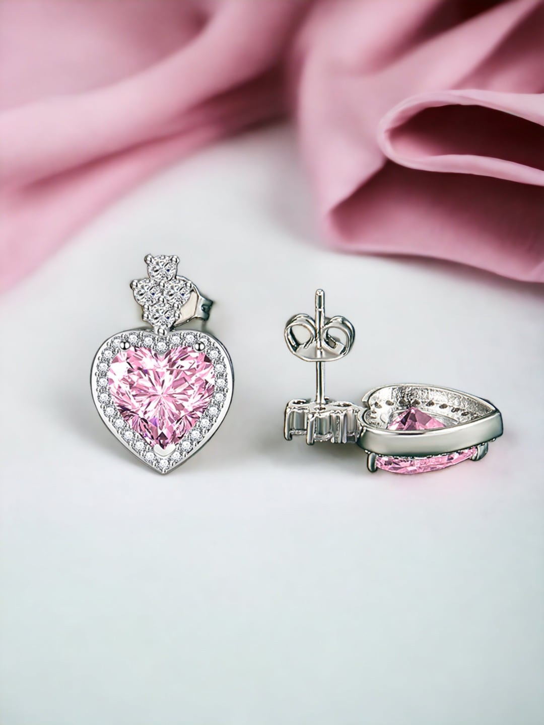 

Designs & You Silver-Plated Cubic Zirconia-Studded Heart Shaped Drop Earrings