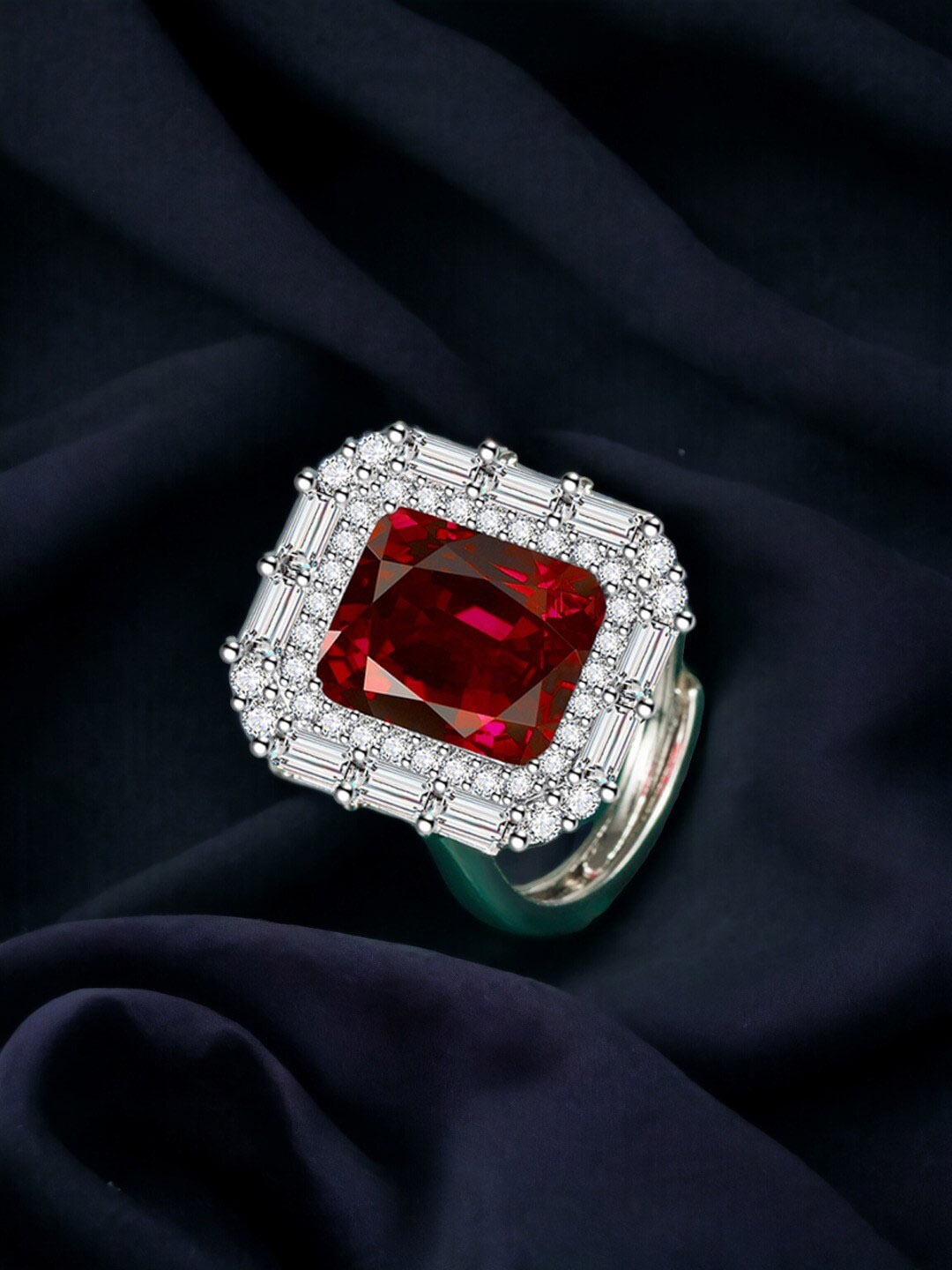 

Designs & You Silver-Plated CZ Stone-Studded Adjustable Finger Ring