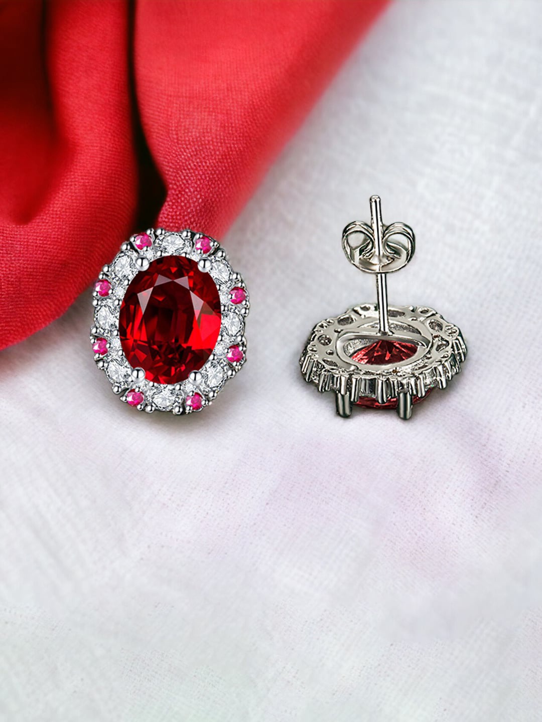 

Designs & You Silver Plated Cubic Zirconia Oval Stud Earrings
