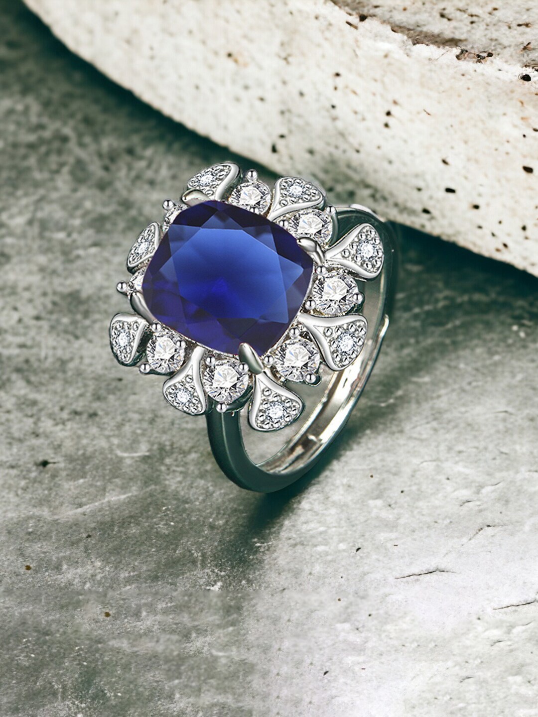 

Designs & You Silver-Plated Cubic Zirconia Stone-Studded Adjustable Finger Ring