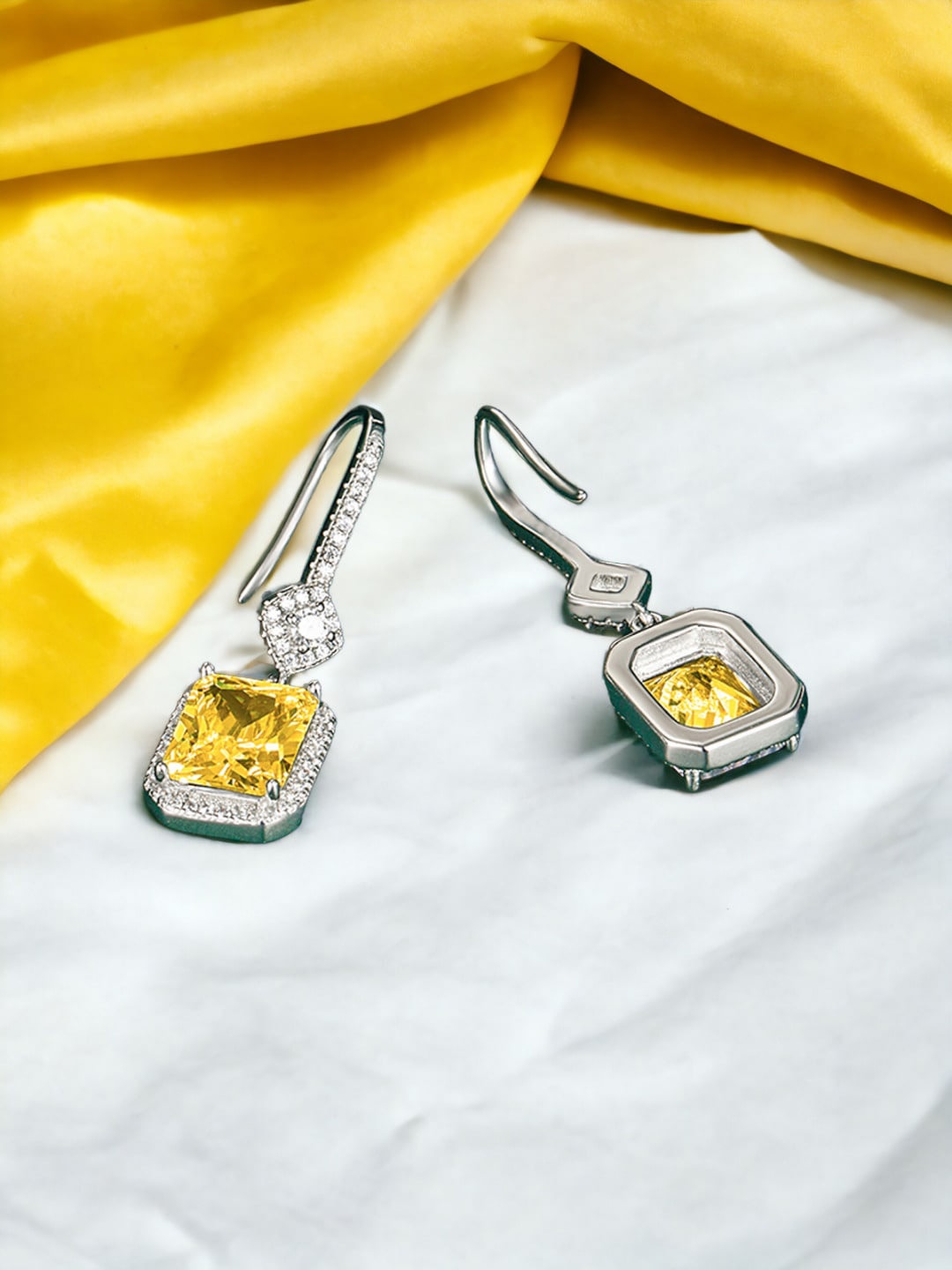 

Designs & You Silver-Plated Cubic Zirconia Studded Geometric Drop Earrings