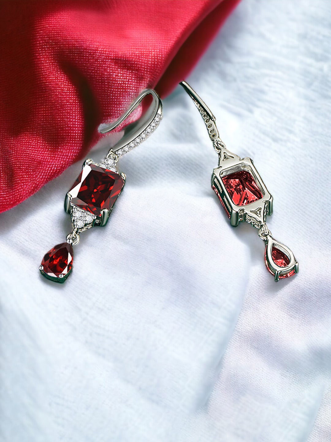 

Designs & You Silver-Plated Geometric Drop Earrings, Red