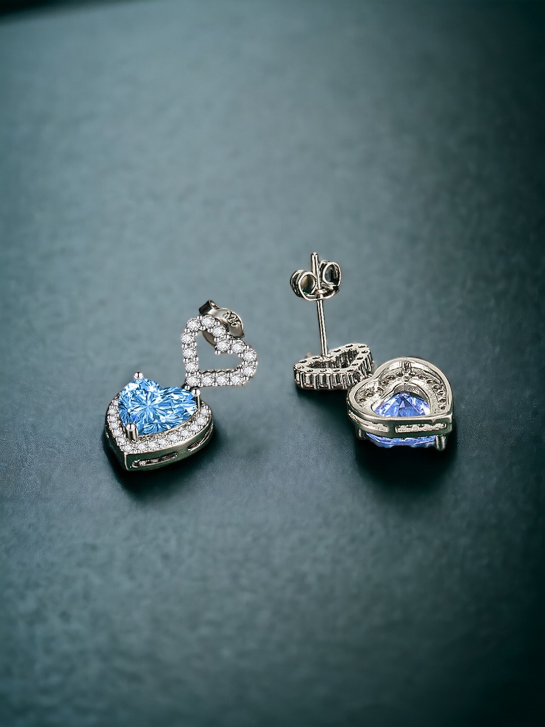 

Designs & You Silver Plated Cubic Zirconia-Studded Heart Shaped Drop Earrings