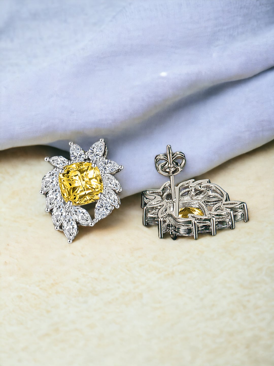 

Designs & You Silver Plated Cubic Zirconia-Studded Contemporary Studs Earrings