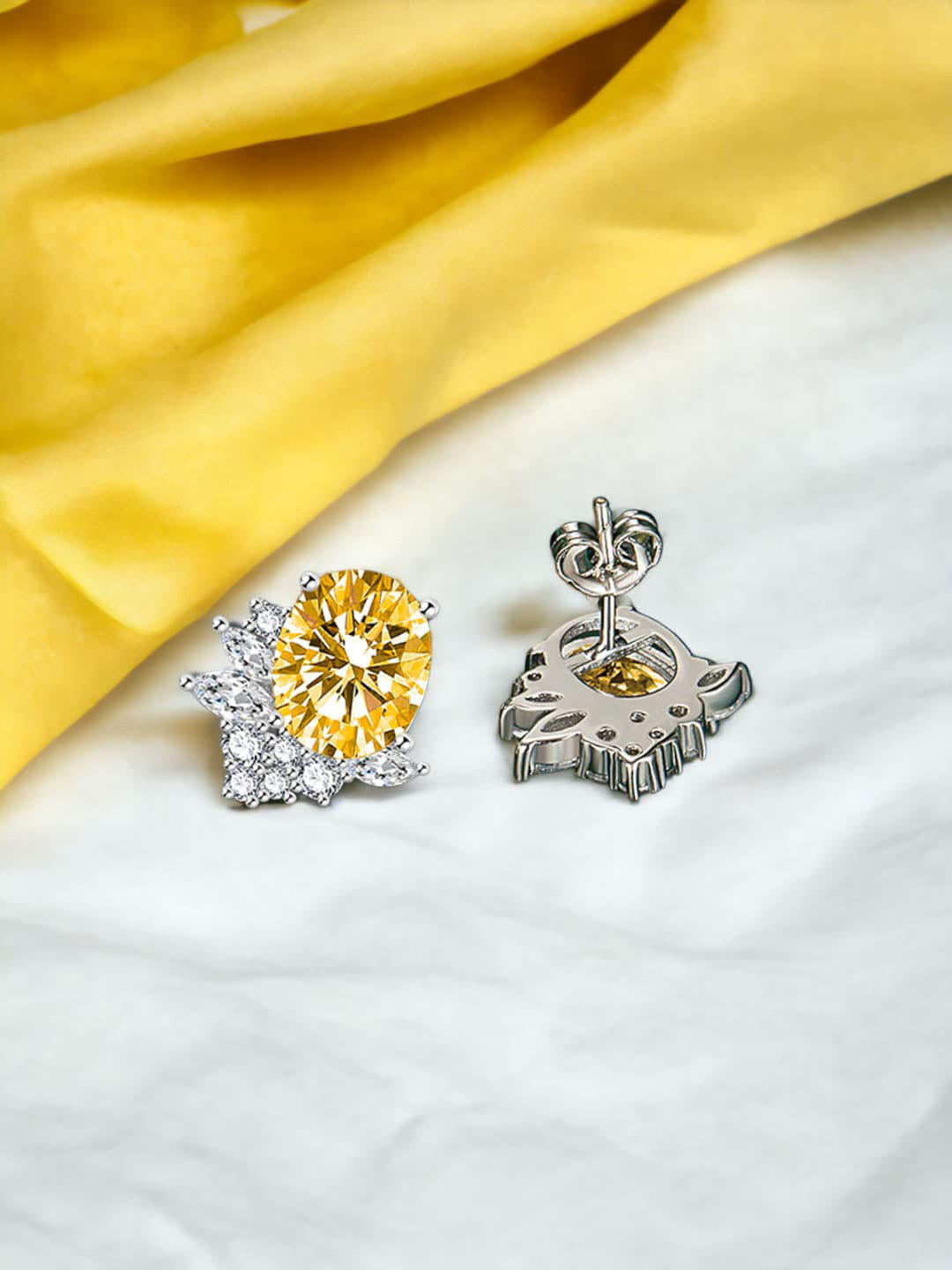

Designs & You Silver Plated Oval Studs Earrings, Yellow