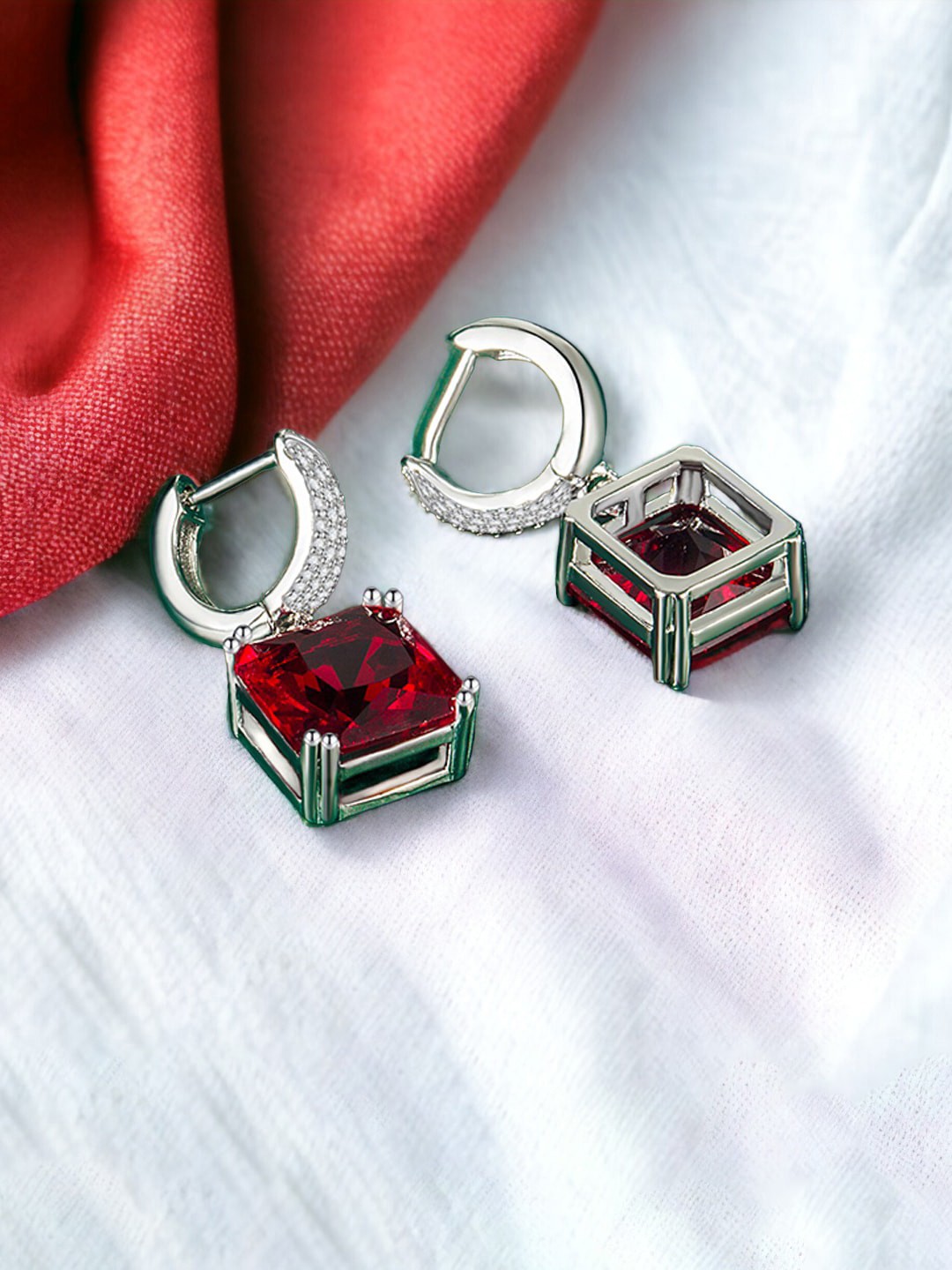 

Designs & You Silver Plated CZ Studded Drop Earrings