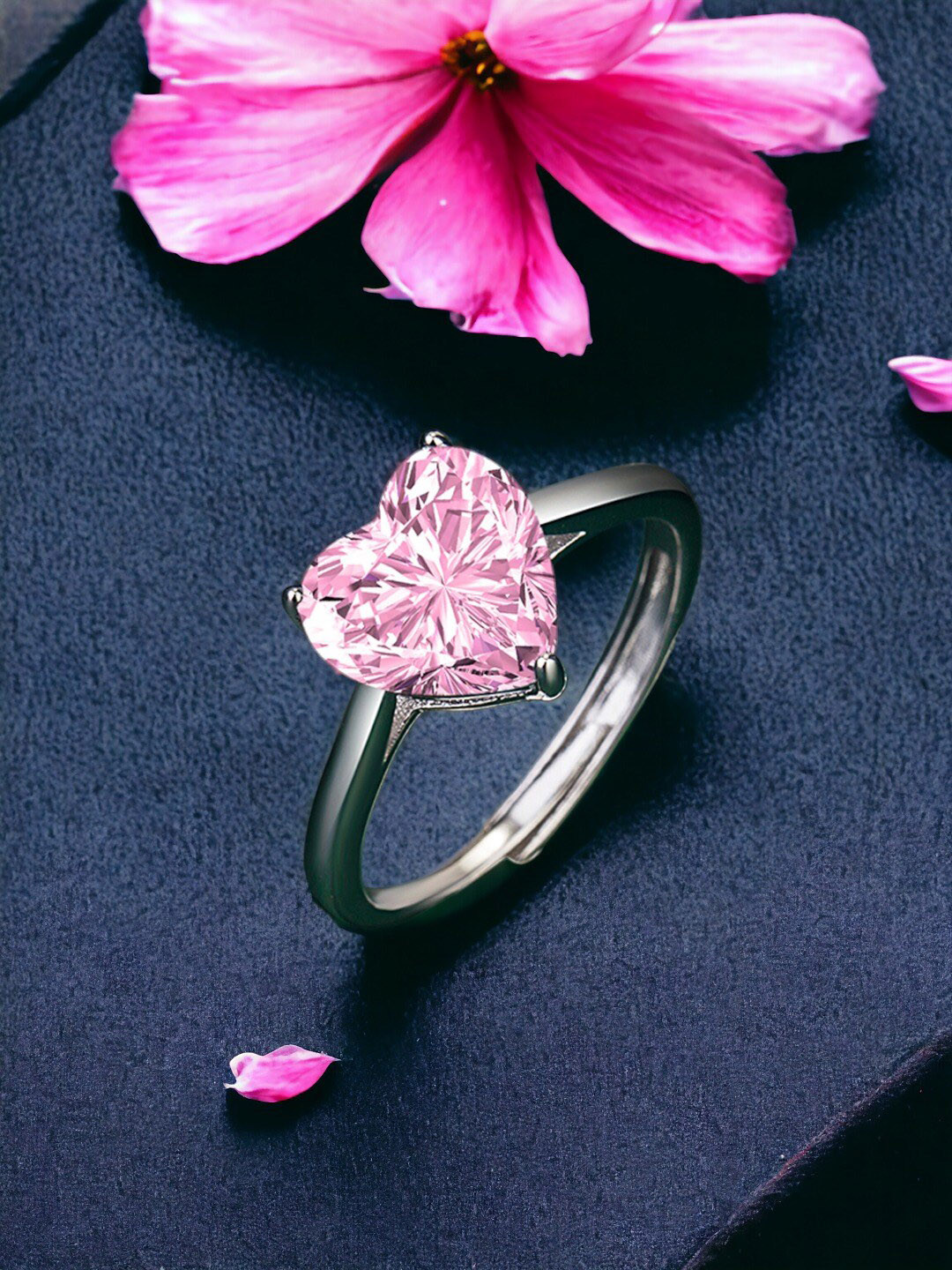 

Designs & You Silver-Plated Cubic Zirconia Stone-Studded Adjustable Finger Ring