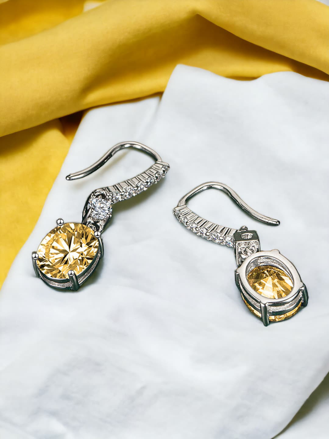 

Designs & You Silver Plated CZ Studded Drop Earrings