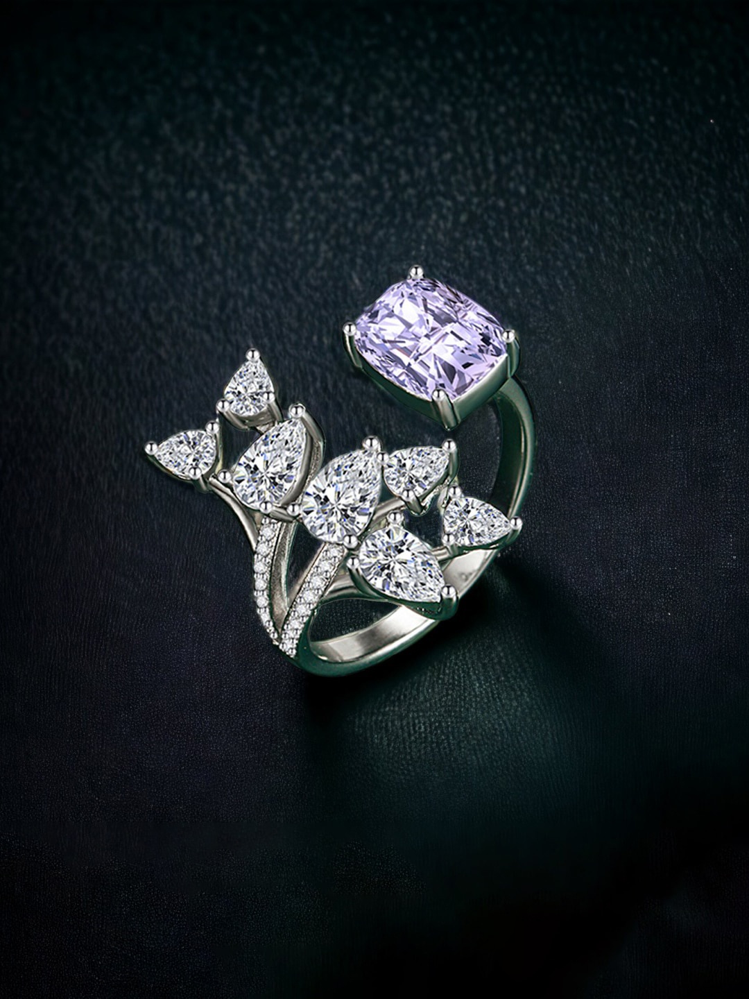

Designs & You Silver-Plated Cubic Zirconia Stone-Studded Adjustable Finger Ring