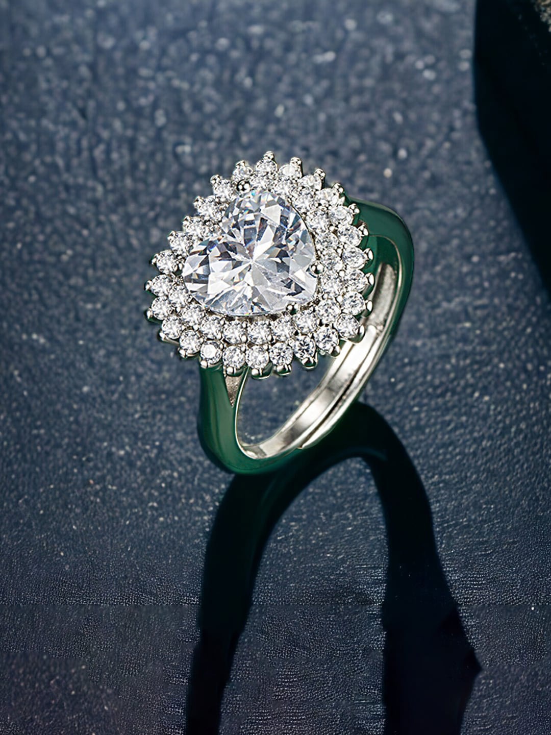 

Designs & You Silver-Plated CZ Stone-Studded Adjustable Finger Ring