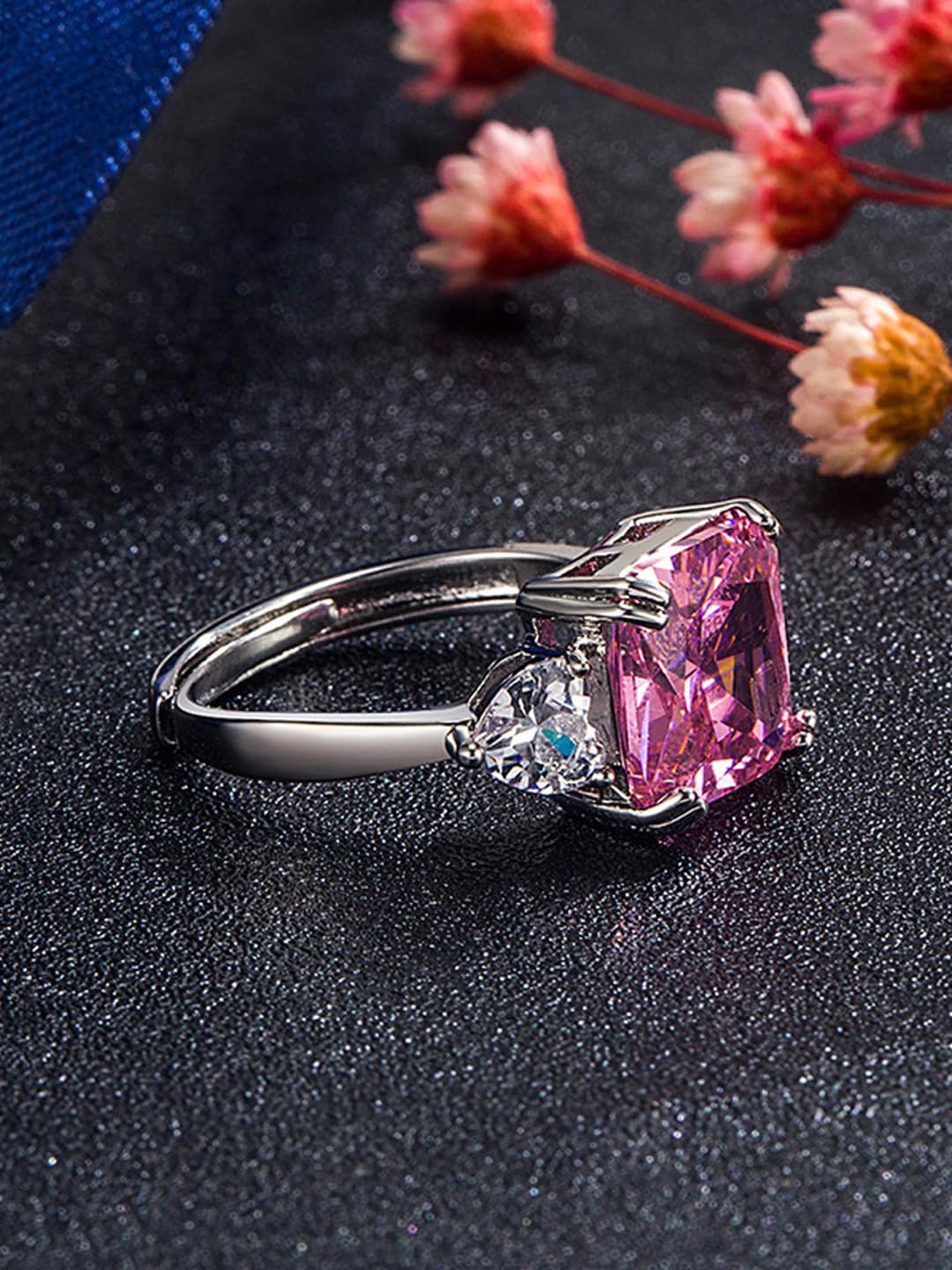 

Designs & You Silver-Plated CZ Stone-Studded Adjustable Finger Ring