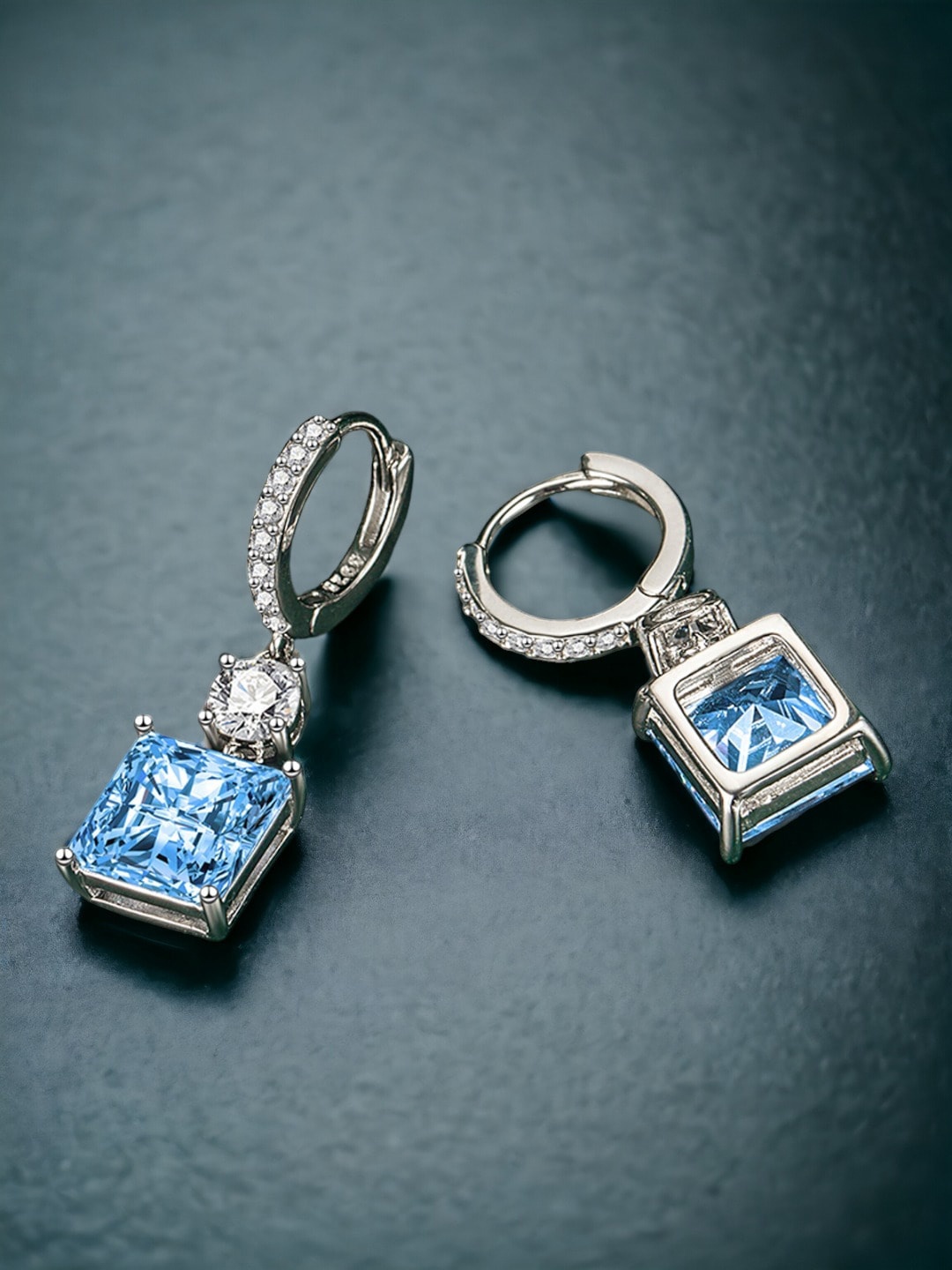 

Designs & You Silver Plated Stone Studded Square Drop Earrings, Blue